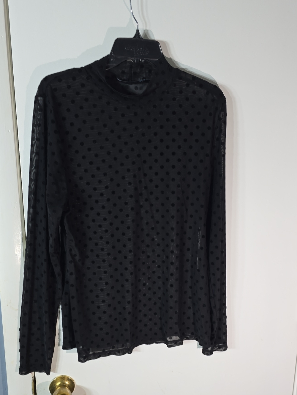 Fashion to Figure Black Polka Dot Sheer Mock Neck Top